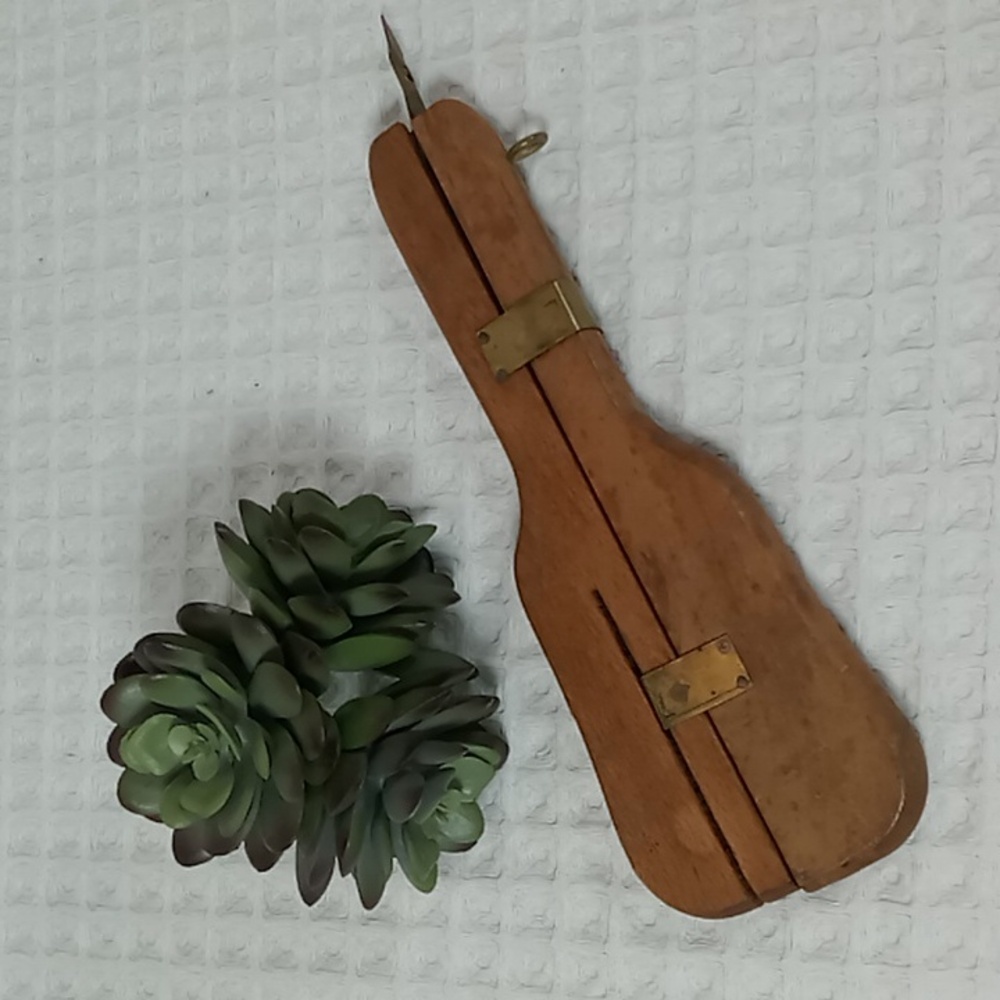 Vintage Rug Shuttle Rug Hooking Tool Wood/Brass